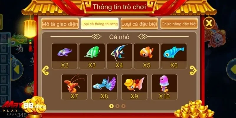 Hệ số cá thưởng Tam Tiên Bắn Cá đa dạng
