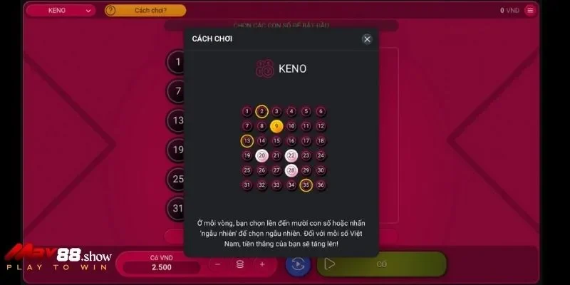 Hệ thống cung cấp cách chơi Keno chi tiết