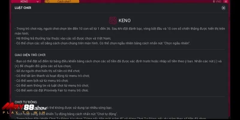 Lựa chọn con số Keno yêu thích đặt cược