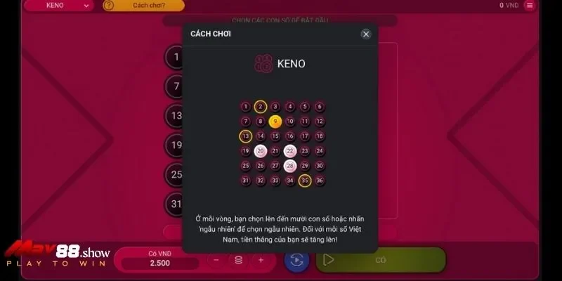 May88 hướng dẫn chơi Keno chi tiết
