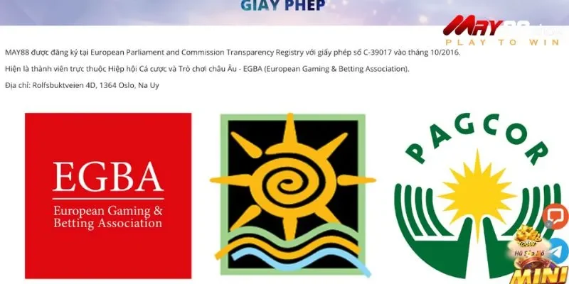 Nhà cái giải trí May88 được cấp giấy phép hợp pháp