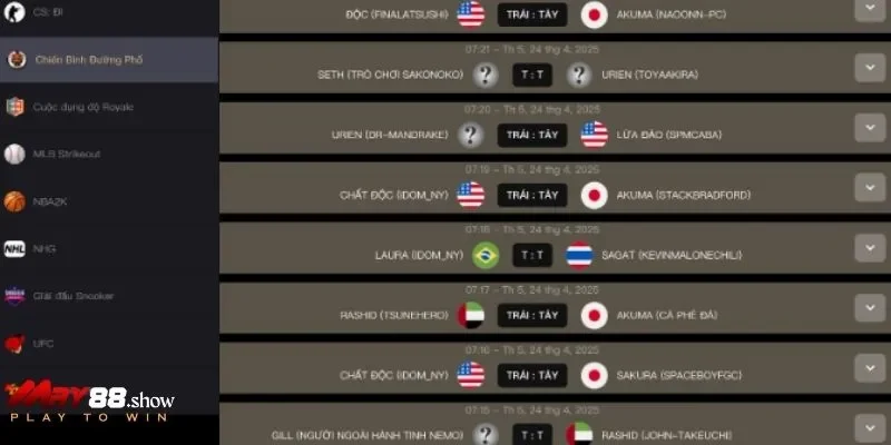 Thống kê kết quả chơi chi tiết