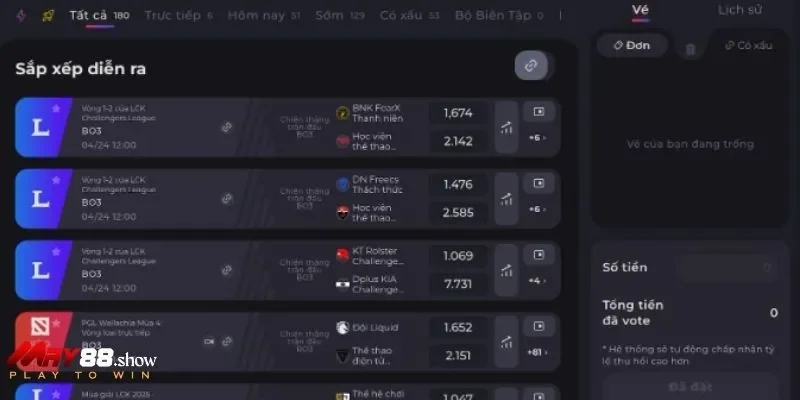 Tìm kiếm trận đấu yêu thích và tham gia ngay
